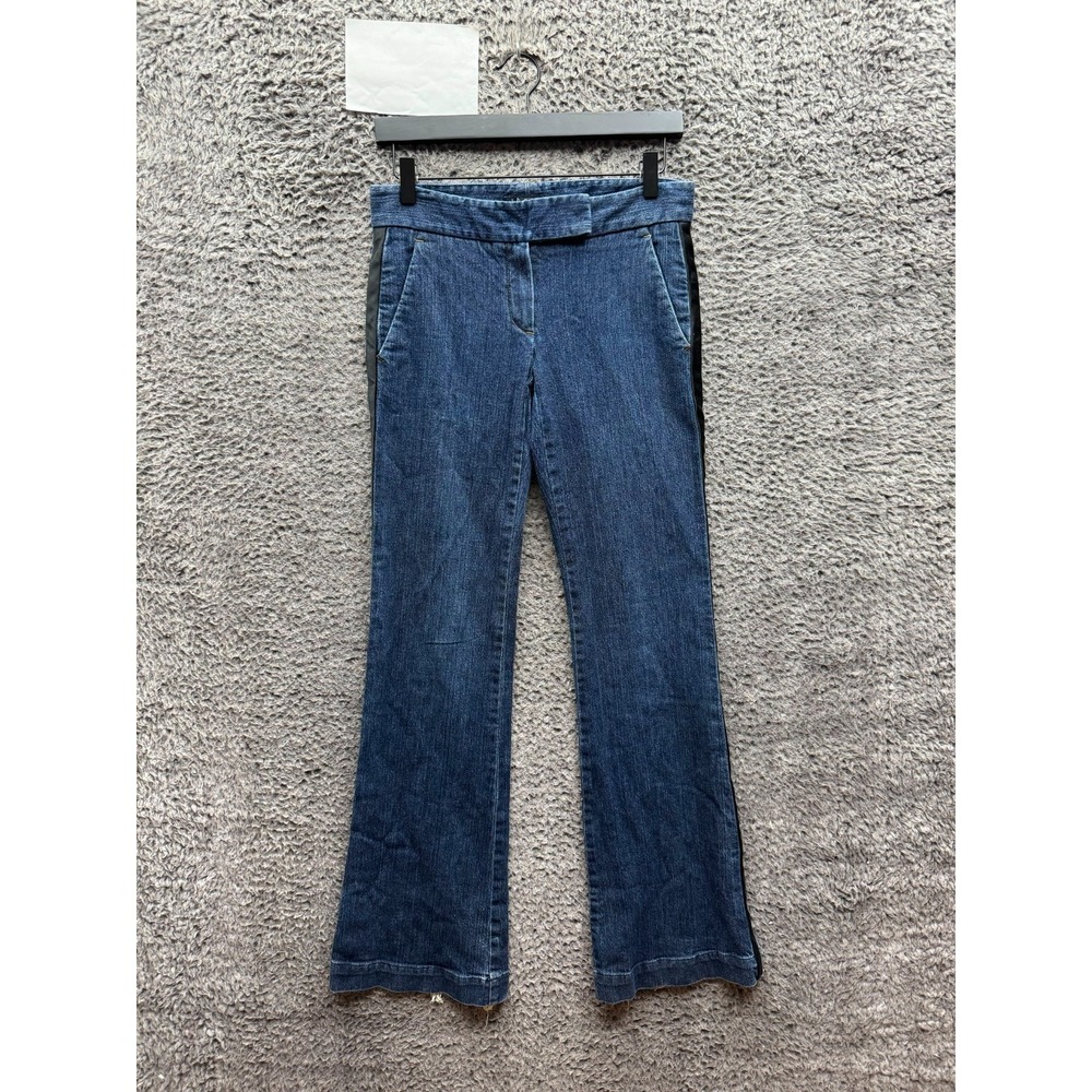 Theory Low Rise Cotton Blend Raw Hem Flared Denim Jeans Dark Wash Womens Size 2